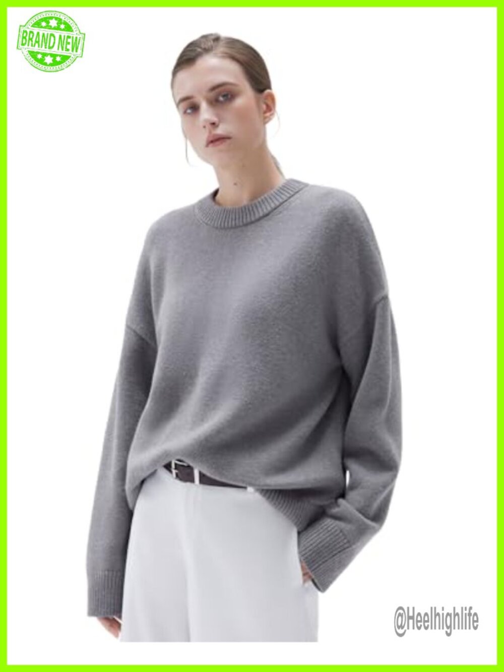 Cashmere Blend Oversized Crew Neck Long Sleeve Sweater Pullover
